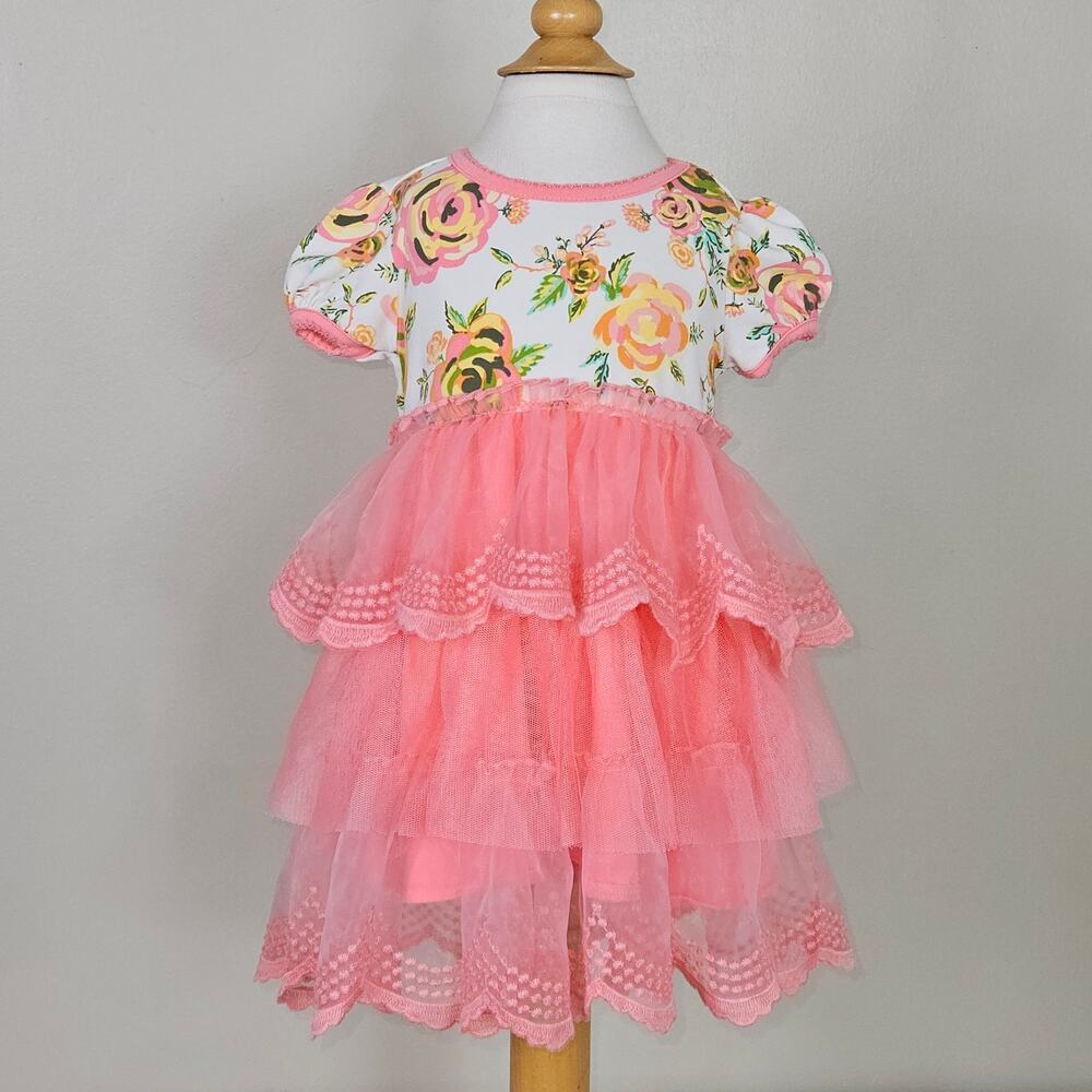 Matilda Jane Baby Tiered Tulle‎ Floral Dress Peach Pink | Toddler 12 - 18 Months